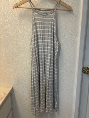 Aerie Gray & White Striped Maxi Tank Dress